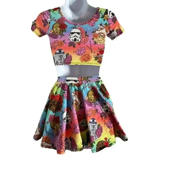 Wild Rich Kids 2 Piece Outfit youth size 11/12 floral star wars twirl skirt top - Picture 3 of 9